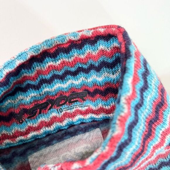 Spyder Pullover Sweater Womens 10 Blue Multi Zig Zag Stripe Quarter Zip Fleece - Picture 2 of 12
